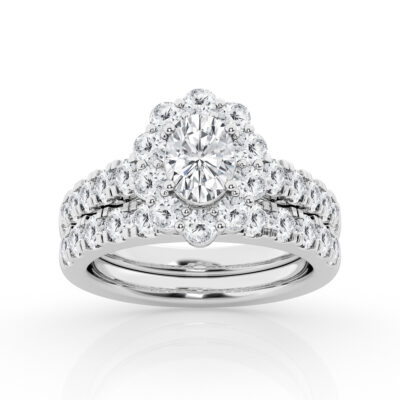 3.00 cttw Halo Bridal Ring with 1.00 ct Oval Center Stone