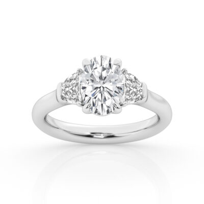 3 stone Ring with 2.00 ct Center Oval with Half Moon