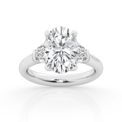3 stone Ring with 3.00 ct Center Oval with Half Moon
