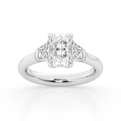 3 stone Ring with 2.00 ct Center Radiant with Trapezoids