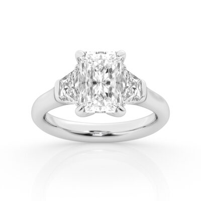 3 stone Ring with 3.00 ct Center Radiant with Trapezoids